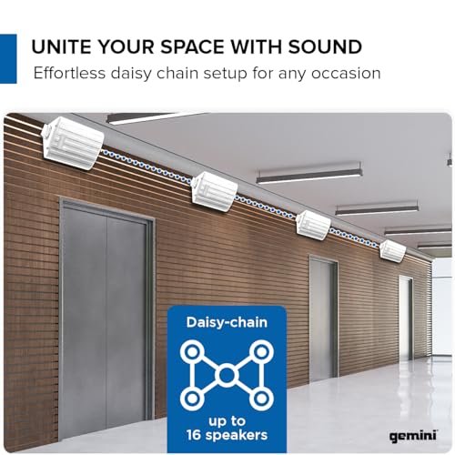 White waterproof outdoor Bluetooth speakers with adjustable mounting brackets by Gemini Sound