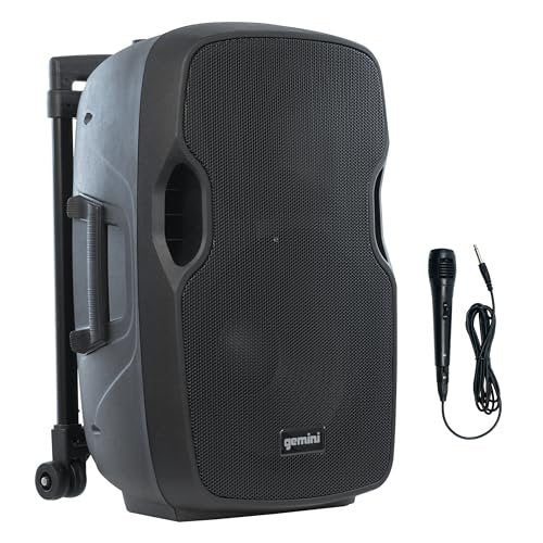 Gemini AS-12TOGO portable Bluetooth speaker with 12-inch woofer and battery, featuring a rugged design.