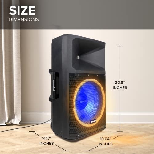 Gemini Sound 15-inch Bluetooth PA speaker with LED lights, 2200W power, and sleek black design