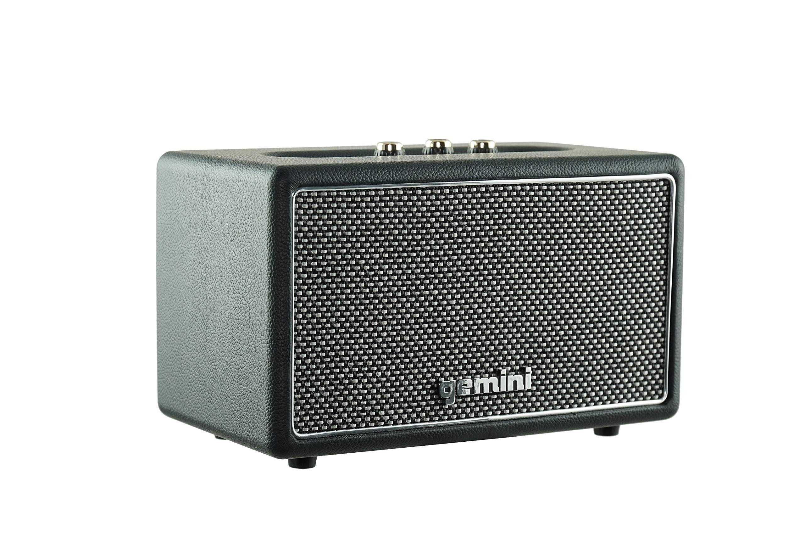 Gemini Sound GTR-200 portable retro Bluetooth speaker in black, 40W, battery-powered with 30-feet range.