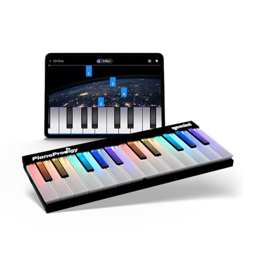 Portable 24-key MIDI keyboard with light-up keys, wireless design, by Gemini Sound Flip