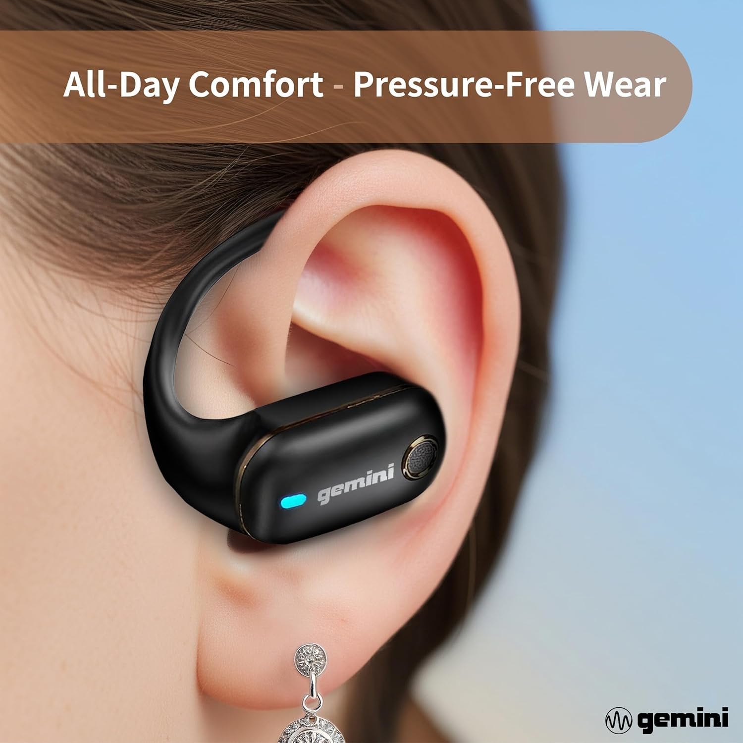 Black GEBX-200 Bluetooth 5.4 sport earbuds with ear hooks and dynamic drivers by Gemini Sound
