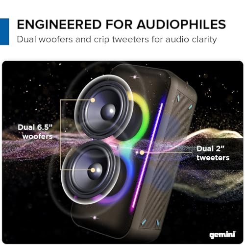 Gemini Sound GRV-2650L Bluetooth party speaker in black with vibrant LED lights and 400W sound output