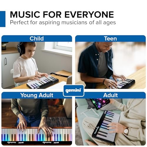 Gemini Sound Flip 24-Key Smart Wireless MIDI Keyboard with light-up keys, portable design in sleek black finish