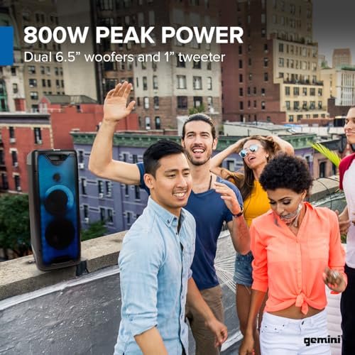 Gemini Sound GLS-550 portable Bluetooth party speaker with dual woofers, LED lights, and 16-hour battery life