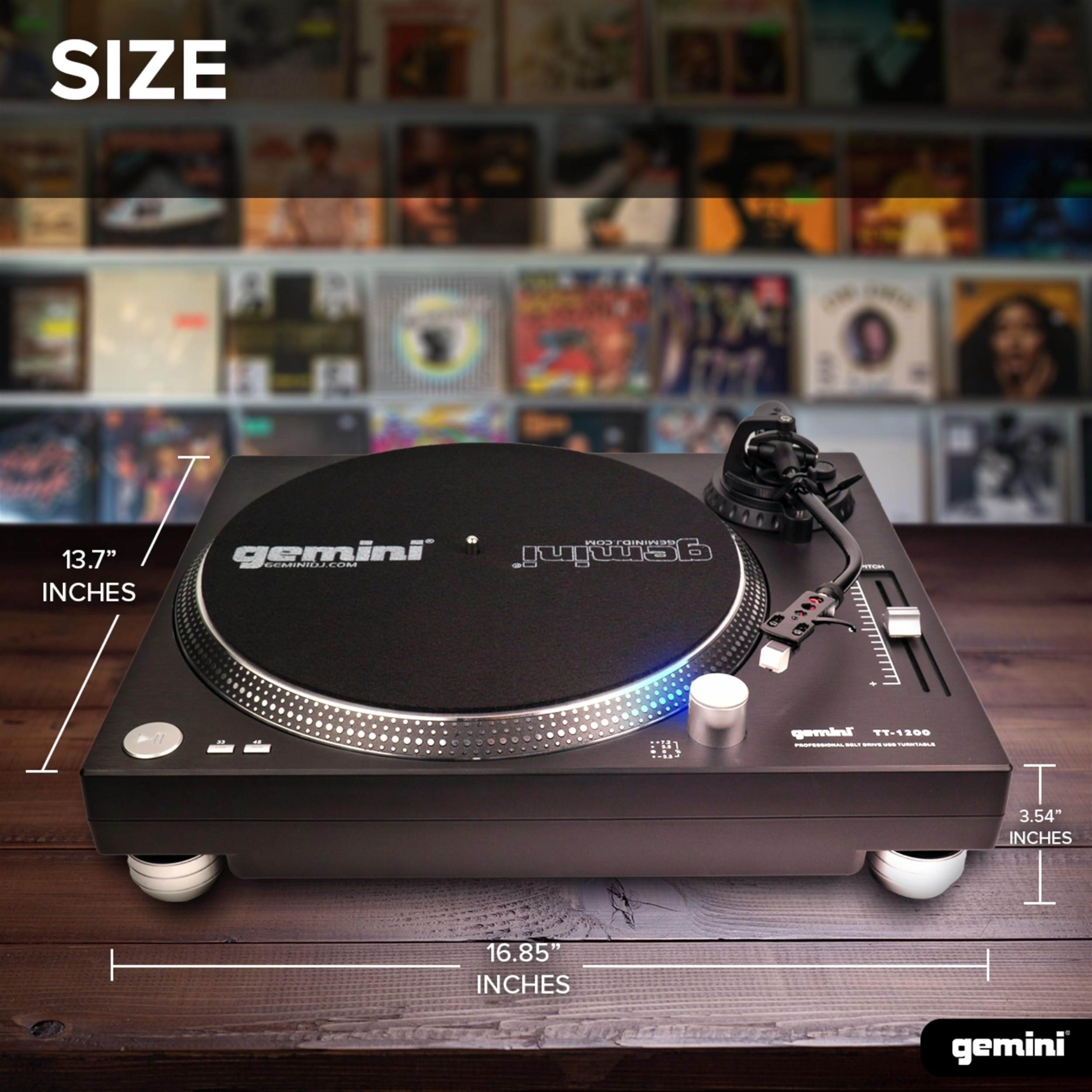 Gemini TT-1200 aluminum belt drive turntable with USB, anti-skate feature, and Audio-Technica stylus