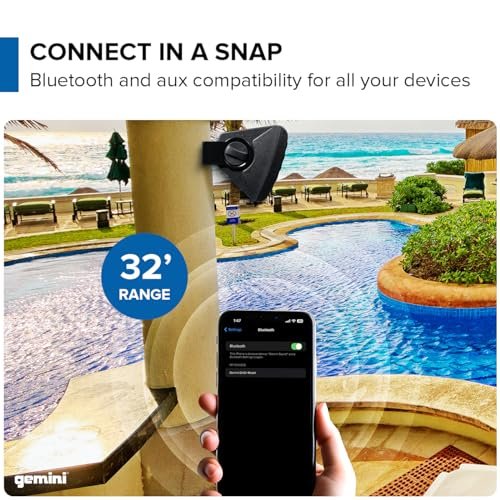 Black Gemini Sound 6.5-inch waterproof outdoor Bluetooth speakers with adjustable mounting brackets