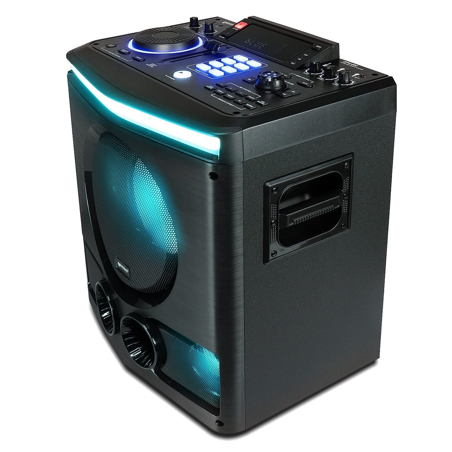 Gemini Sound GPK-800 karaoke speaker, 2400W, black, featuring an 8-inch woofer and vibrant LED lights.