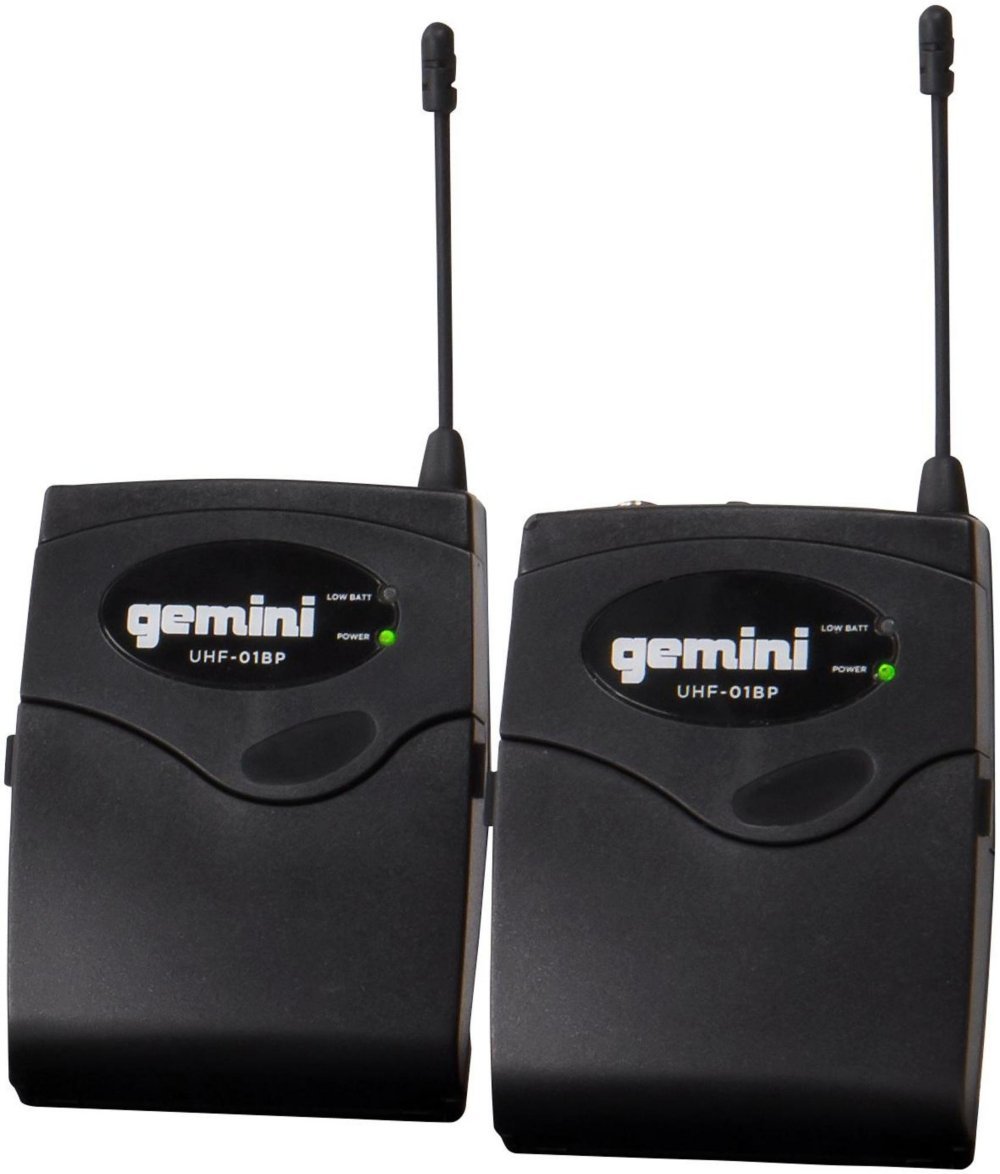 Gemini UHF-04HL wireless microphone system with dual handheld mics and multi-frequency options