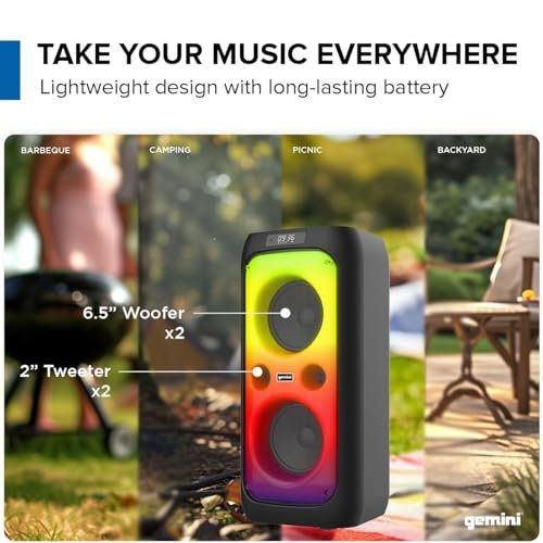 Gemini Sound GGO-2650L portable Bluetooth party speaker with dual 6.5-inch woofers and 200W power