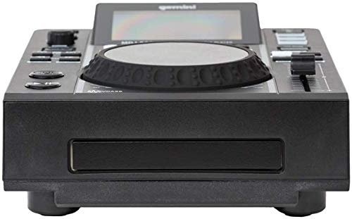 Gemini MDJ-600 DJ media player with touch platter, USB port, and CD slot in sleek black design