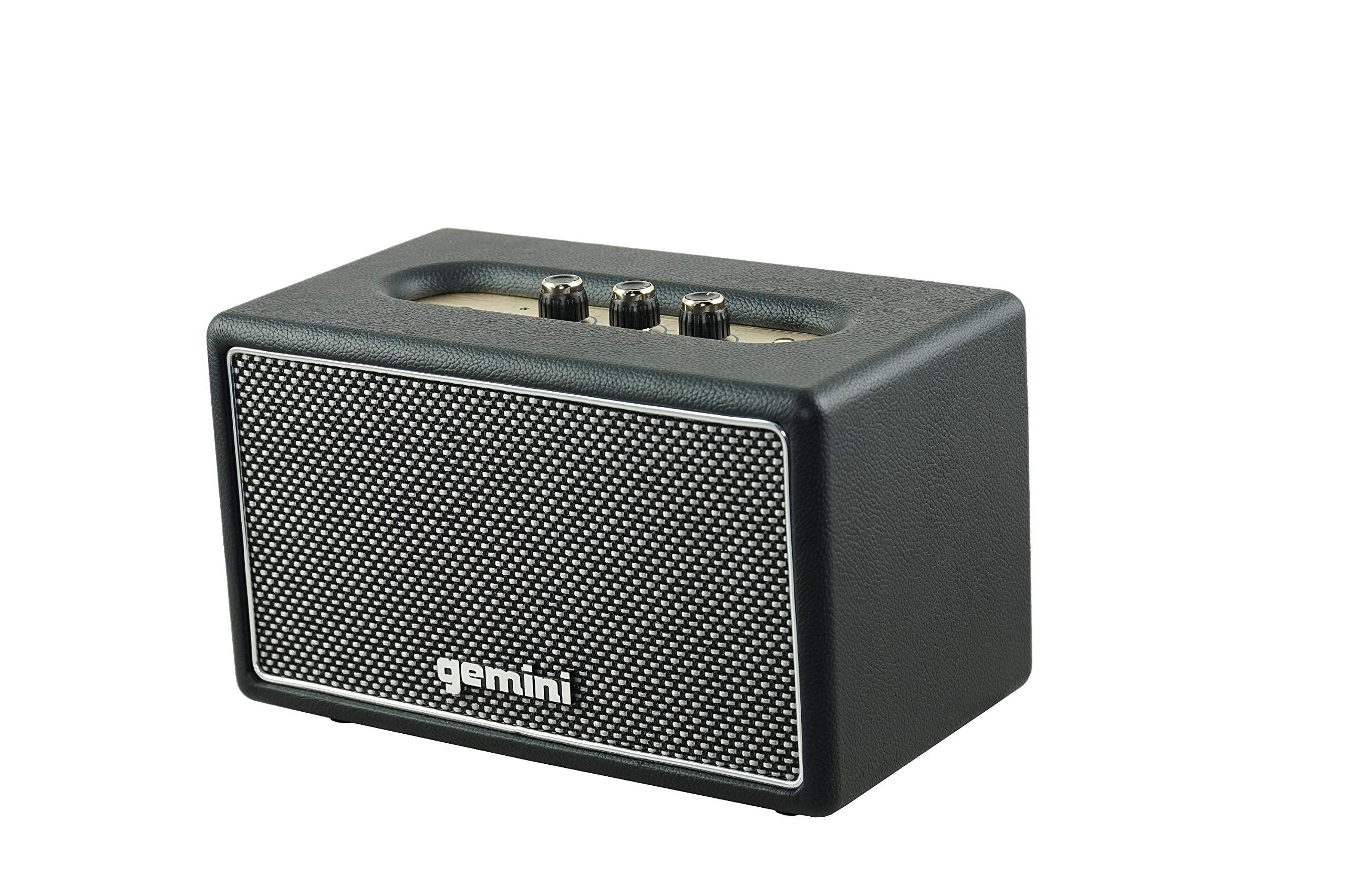 Gemini Sound GTR-200 retro Bluetooth speaker in black, 40W, battery-powered, with 30-feet range.