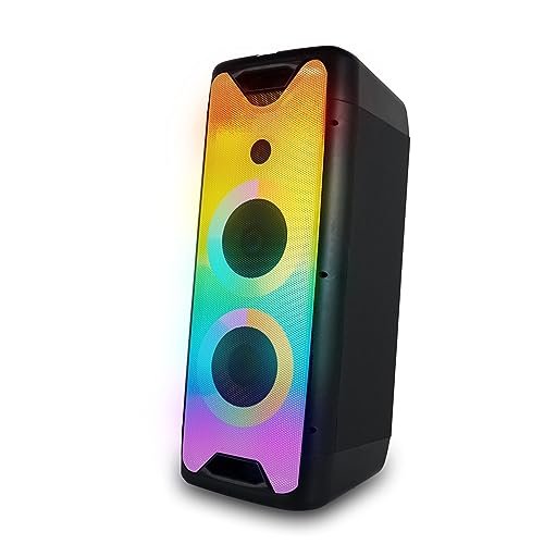 Gemini Sound GLS-550 portable Bluetooth speaker with dual woofers, LED lights, and 16-hour battery, black design