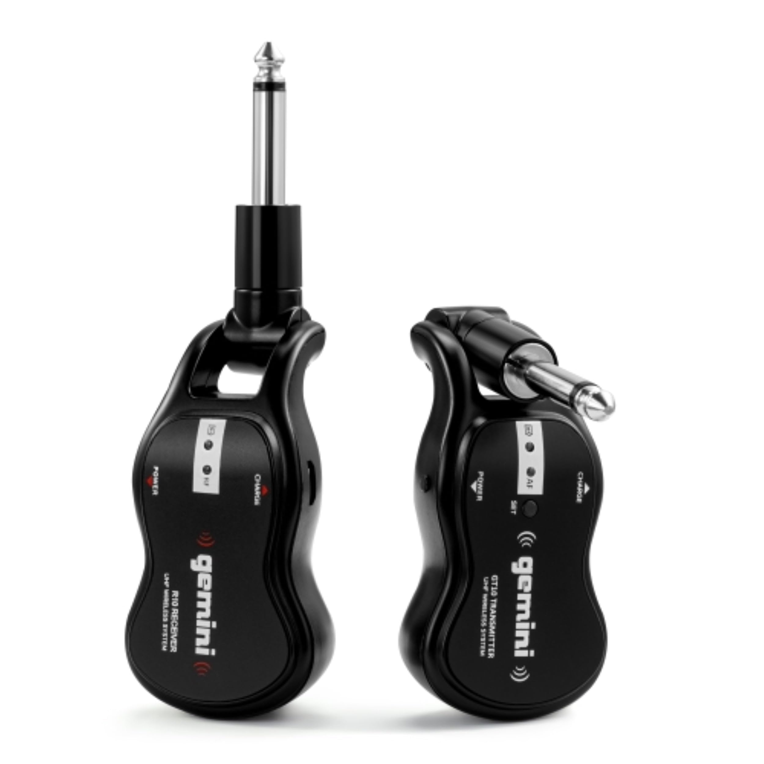 Gemini GMU-G100 rechargeable UHF wireless guitar system with compact receiver and transmitter, ideal for acoustic-electric u