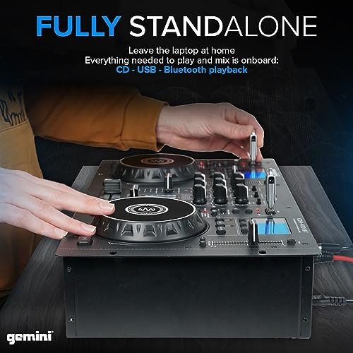 Gemini Sound CDM-4000BT Dual CD USB DJ player with Bluetooth, featuring sleek black design and intuitive controls.