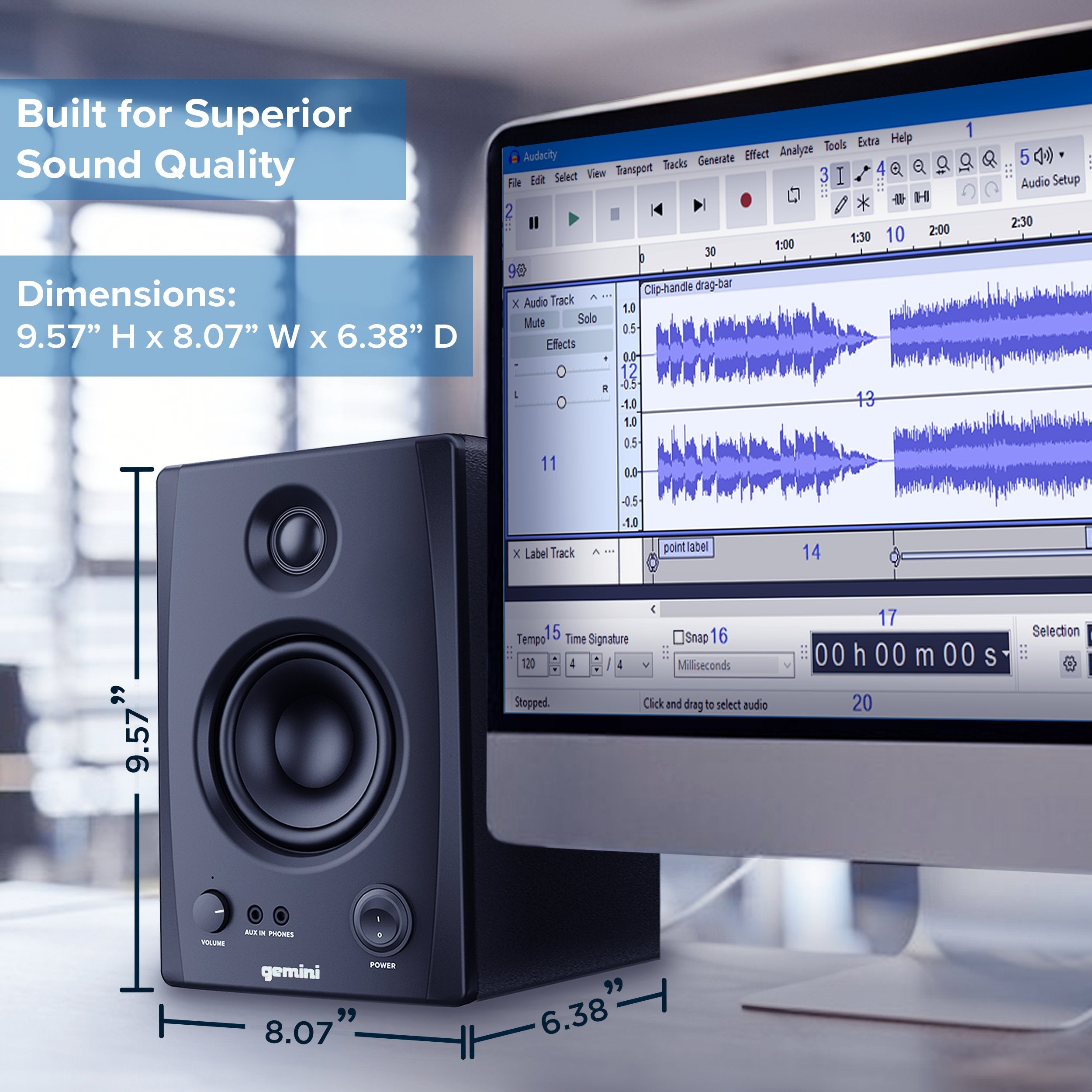 Gemini Sound SMX-3BT Bluetooth studio monitor speakers in wood finish with 0.75-inch tweeters and 3.5-inch woofers
