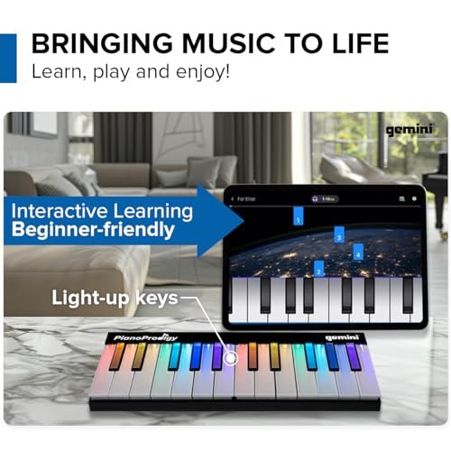 Gemini Sound Flip 24-key smart wireless MIDI keyboard with light-up keys, portable design in sleek black finish