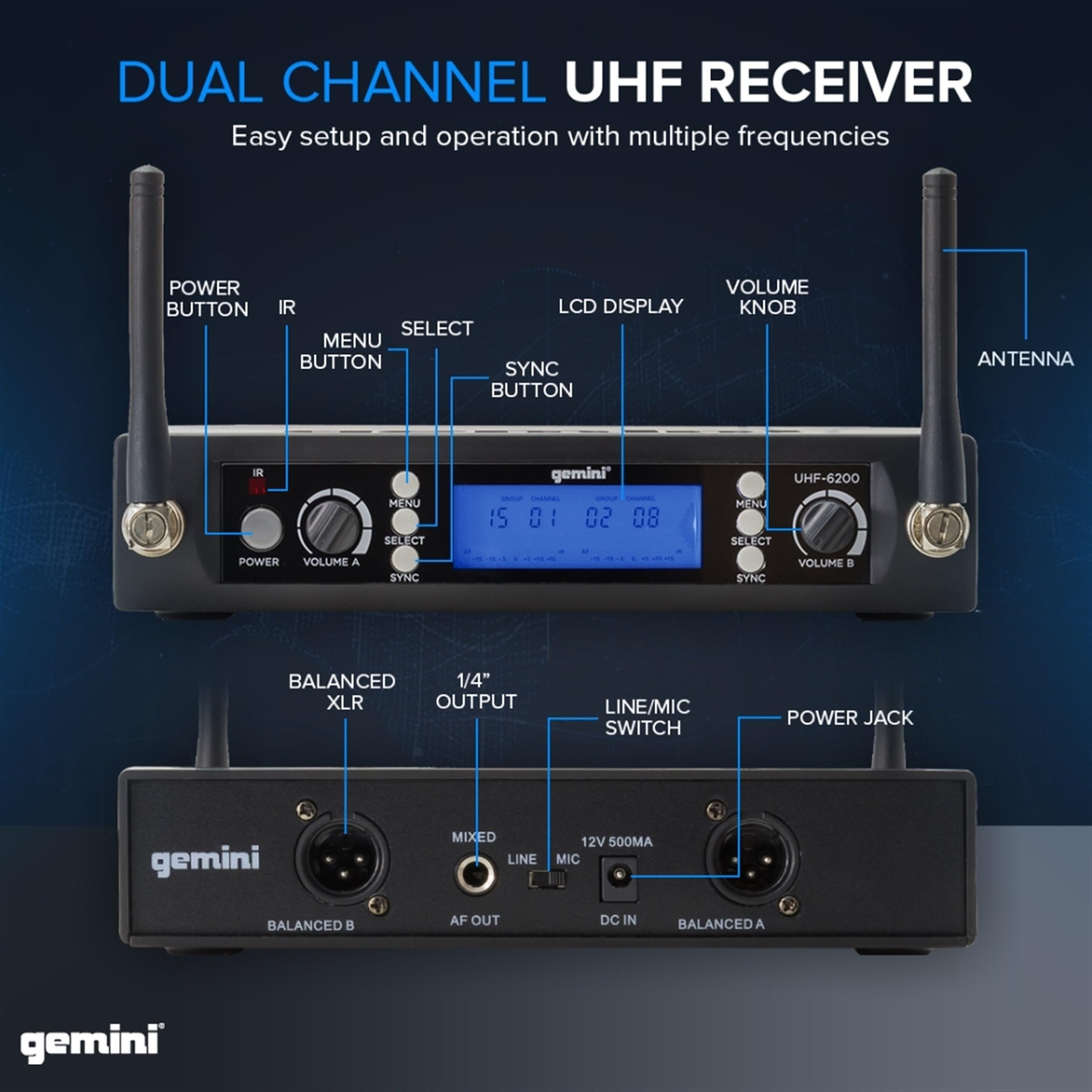 Gemini Sound UHF-6200HL wireless headset microphone system with comfortable fit, 240-foot range, and sleek design