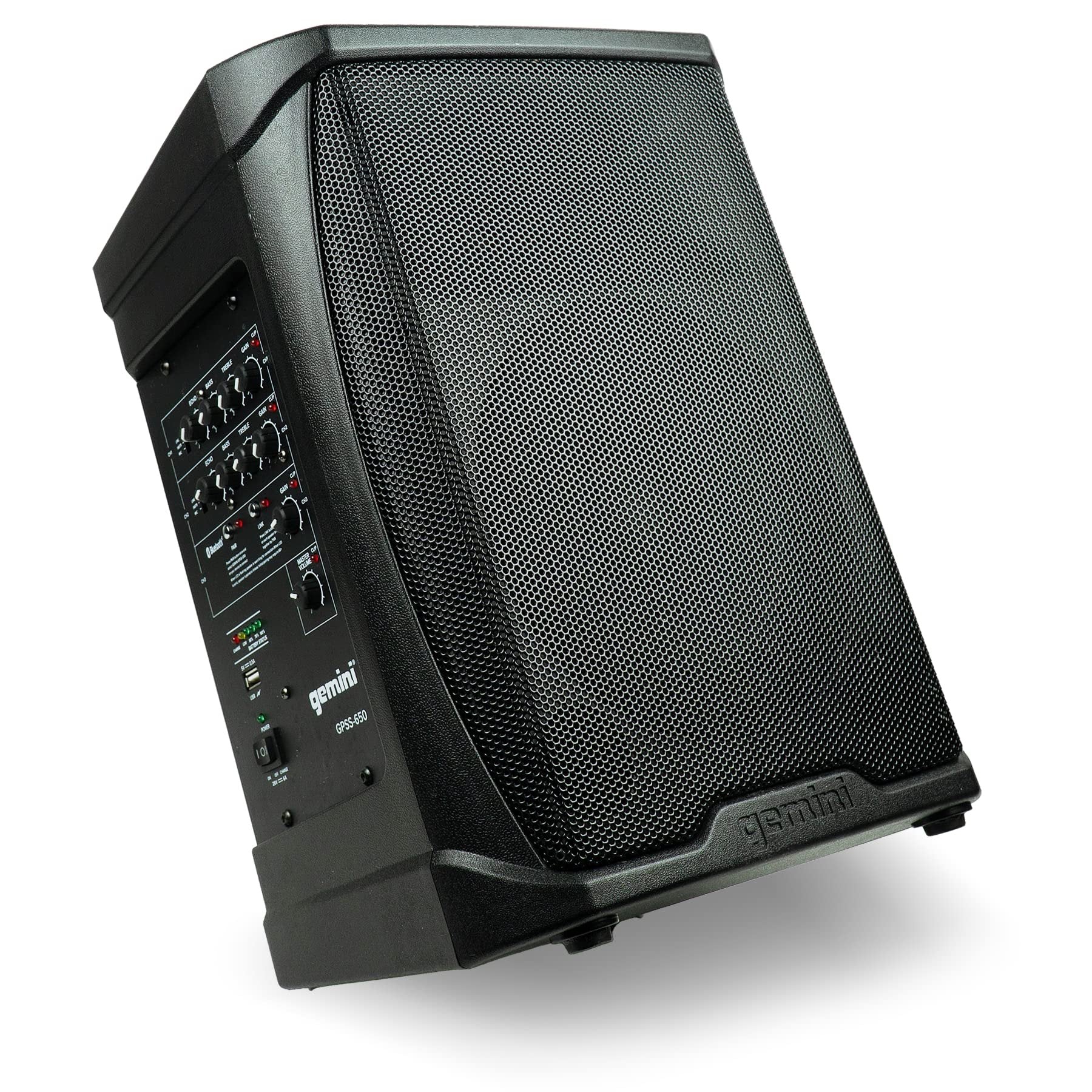 Gemini Sound GPSS-650 portable 200W Bluetooth PA speaker with 12-hour battery, black design