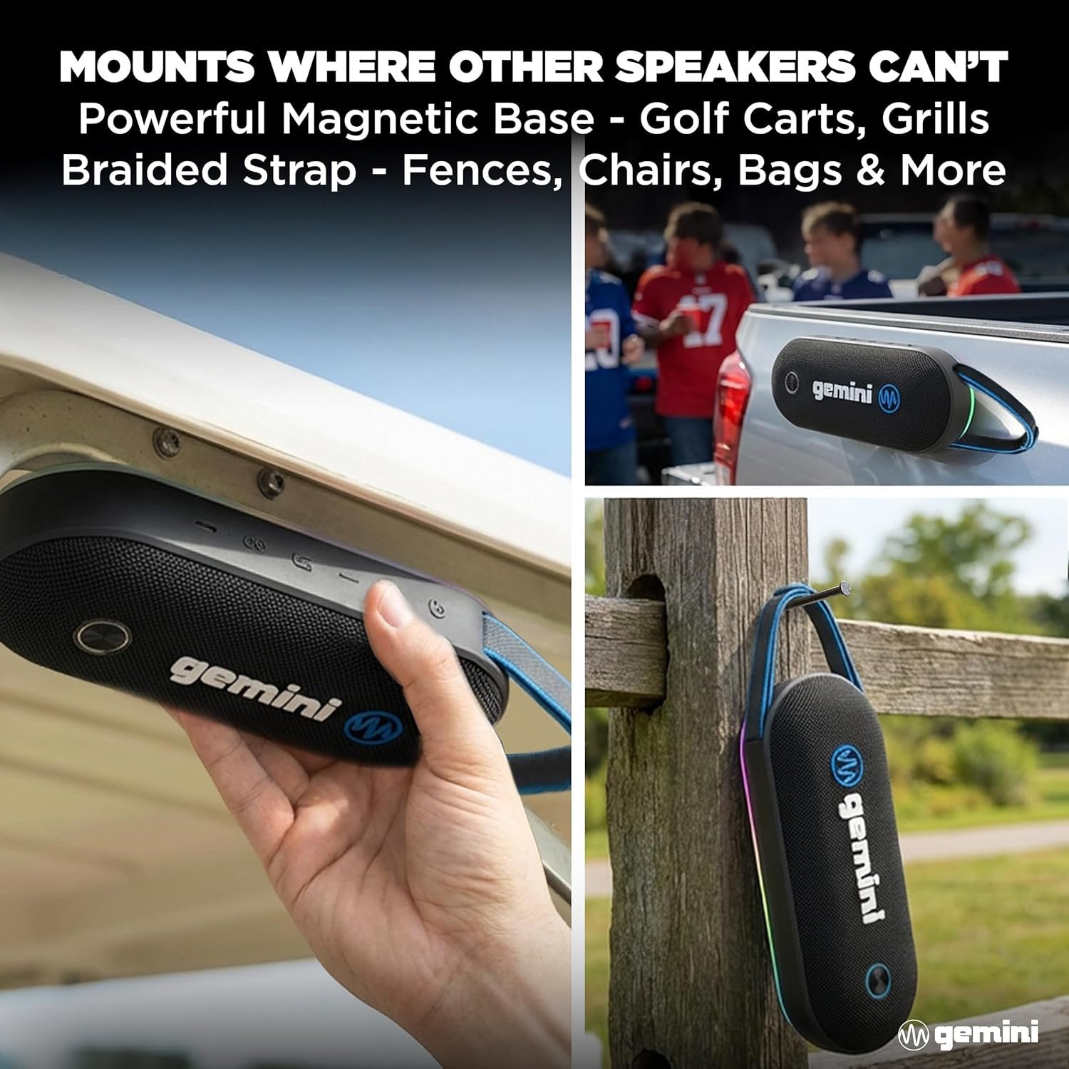 BeatGrip Pro Magnetic Bluetooth Speaker - 60W RGB Lights Golf Cart