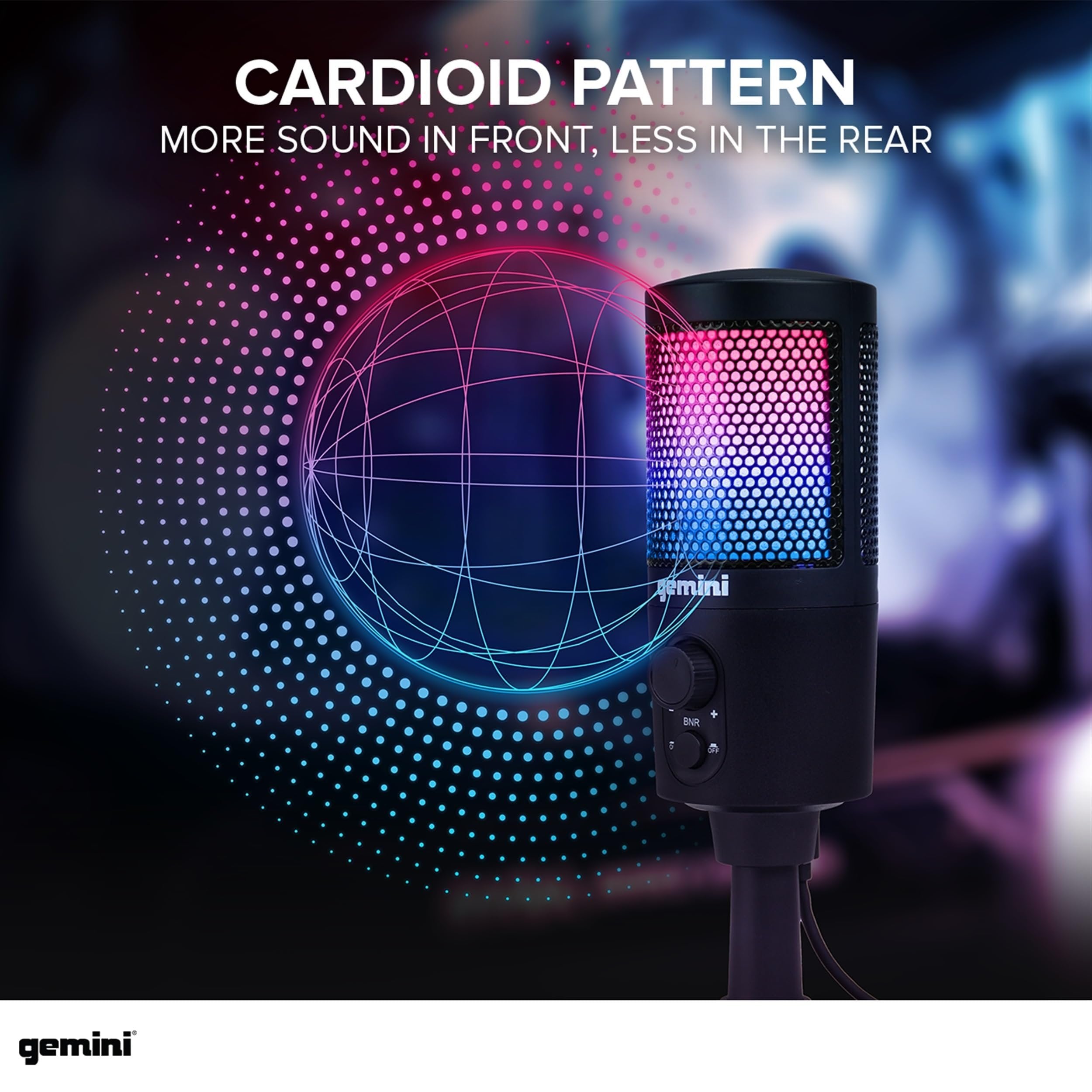 Gemini GSM-100 USB gaming microphone in black with cardioid pickup for clear audio recording