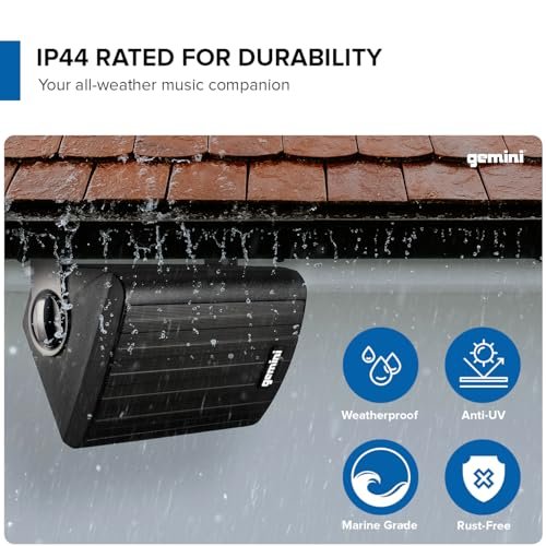 Black Gemini Sound 6.5-inch waterproof outdoor Bluetooth speakers with adjustable mounting brackets