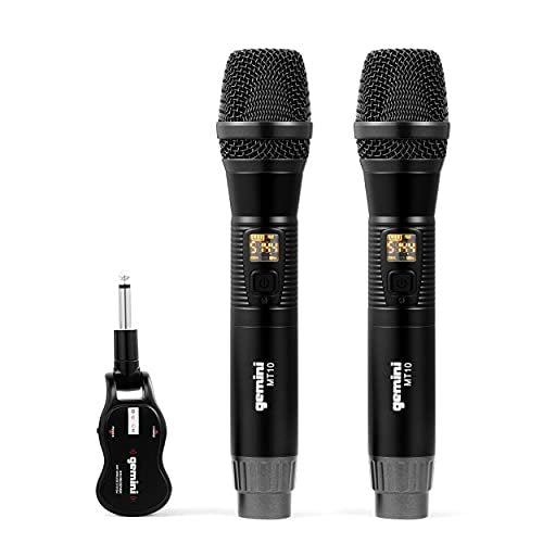 Gemini GMU-M200 UHF dual wireless microphone system with 50m range and rechargeable 18650 battery