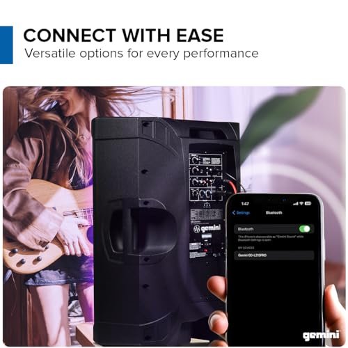 Gemini Sound GD-L215PRO Bluetooth PA speaker with 15-inch woofer, 1300W power, and LED lights