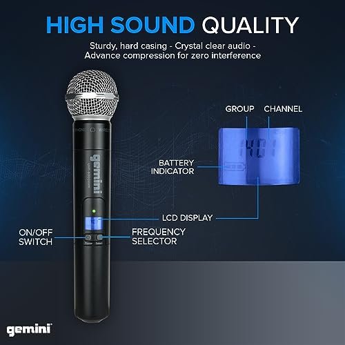 Gemini Sound UHF-6200M lightweight wireless microphone system with a 240ft range and ergonomic design