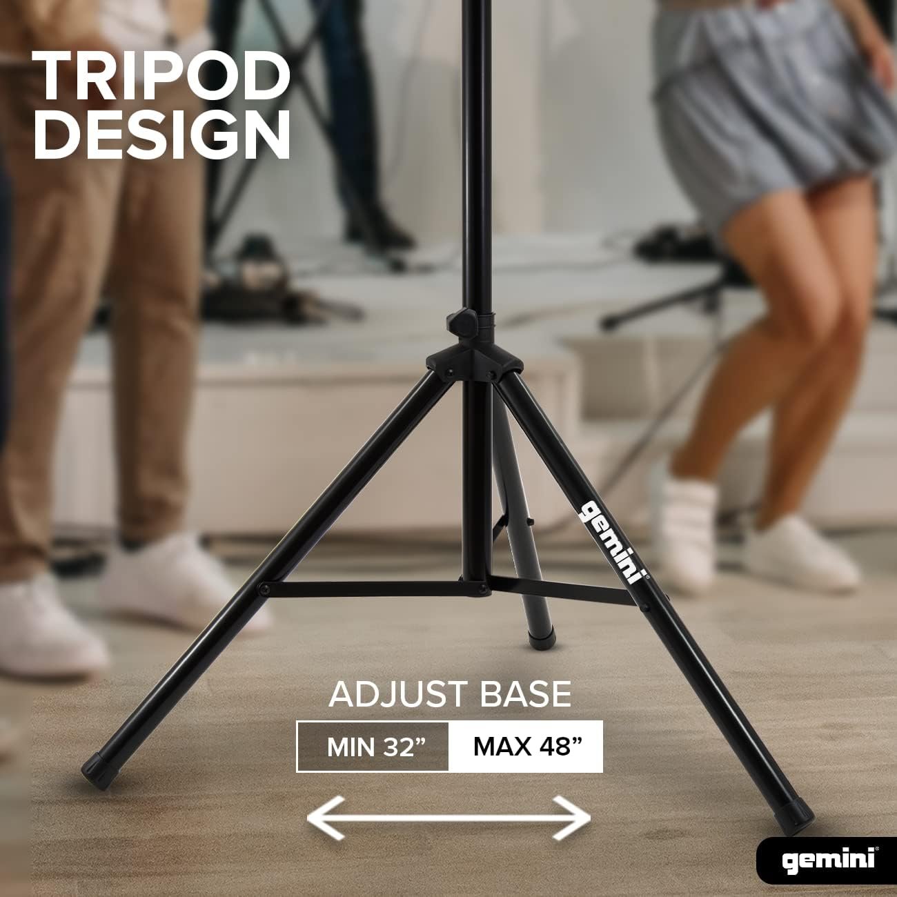 Gemini Sound stainless steel tripod speaker stands, 2-pack, adjustable height, 200lb capacity