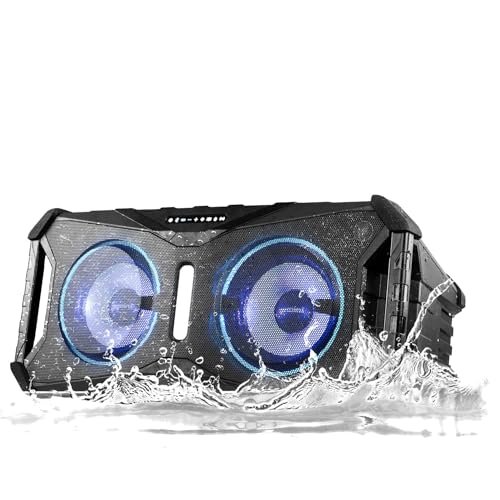 Black waterproof Bluetooth speaker with dual 8-inch woofers, 400W power, designed for pool use by Gemini Sound