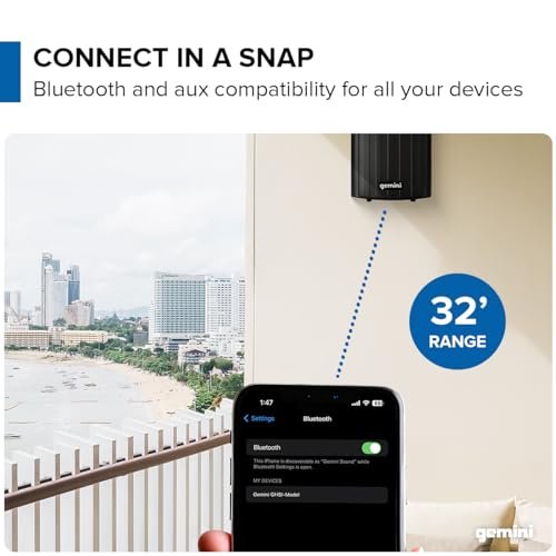 Black Gemini GHSI-W400BT waterproof outdoor Bluetooth speakers with 4-inch woofer and adjustable mount brackets