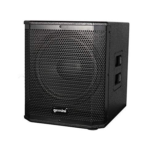Gemini Sound LRX-448 professional PA system with 12-inch subwoofer and Bluetooth connectivity, featuring a sleek black desig