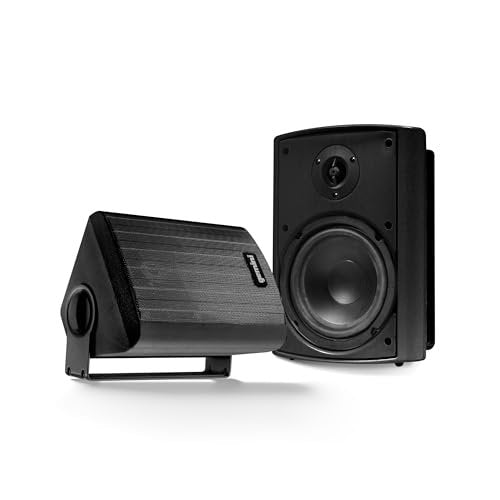Gemini Sound black waterproof outdoor Bluetooth speakers with 4-inch woofer and adjustable mount brackets