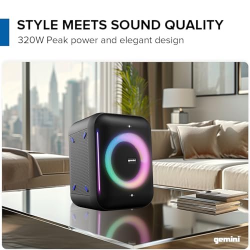 Gemini GRV-650L Bluetooth party speaker with LED lights and 6.5-inch woofer, 320W power output