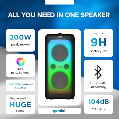 Gemini Sound GGO-2650L portable Bluetooth party speaker with dual 6.5-inch woofers and 200W power, black design.
