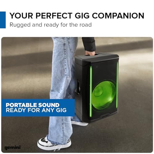 Gemini Sound GD-L215PRO professional Bluetooth PA speaker with 15-inch woofer and LED lights, 1300W power.