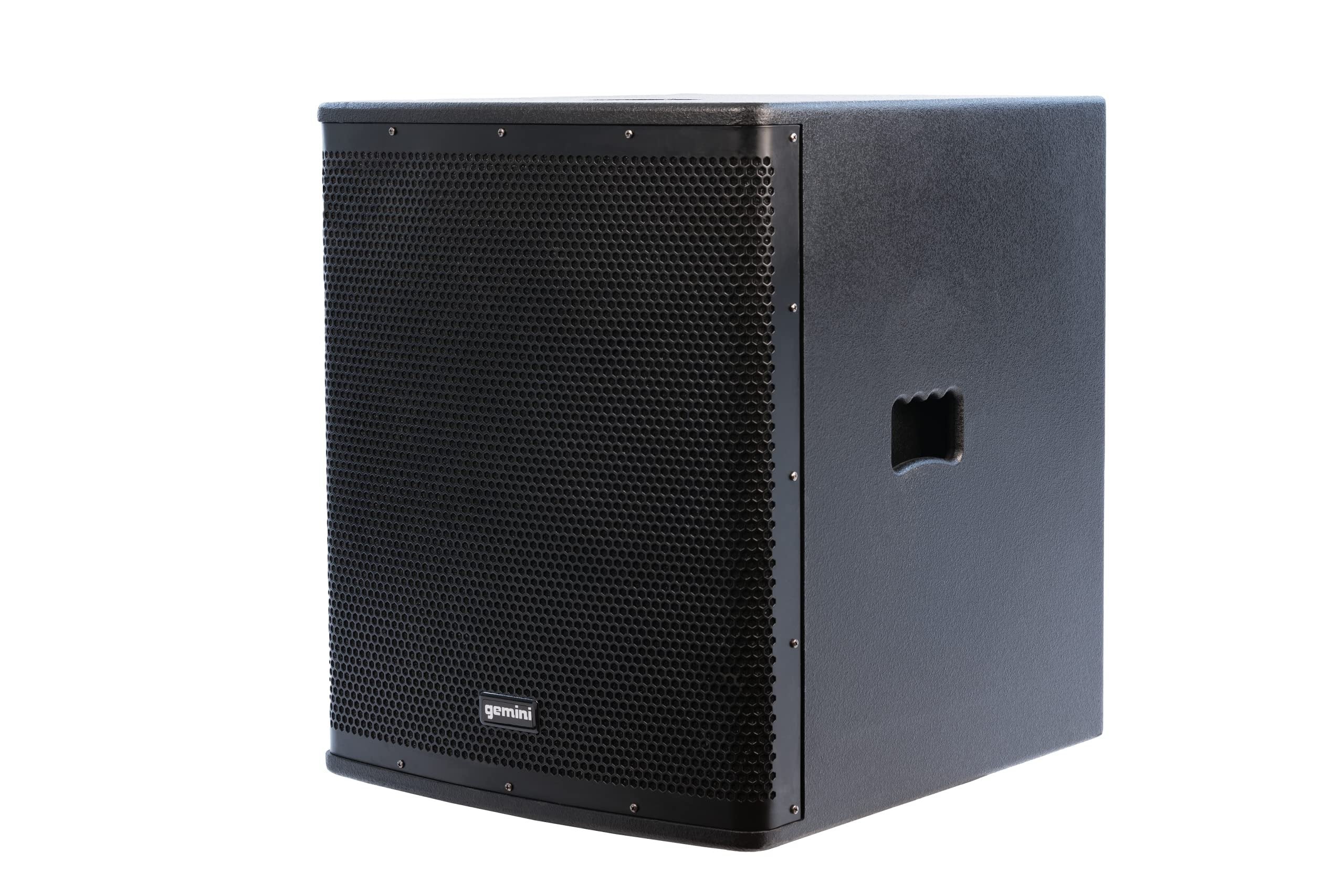 Gemini Sound ZRX-S18P 18-inch powered subwoofer with 3400W Class D amplifier, featuring a robust black design.