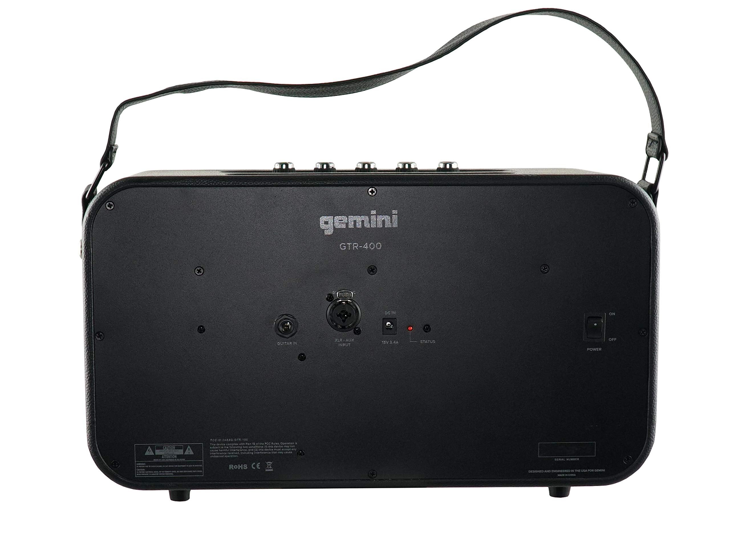 Gemini Sound GTR-400 retro Bluetooth speaker guitar amp with analog controls and aux input, 120W power, black finish
