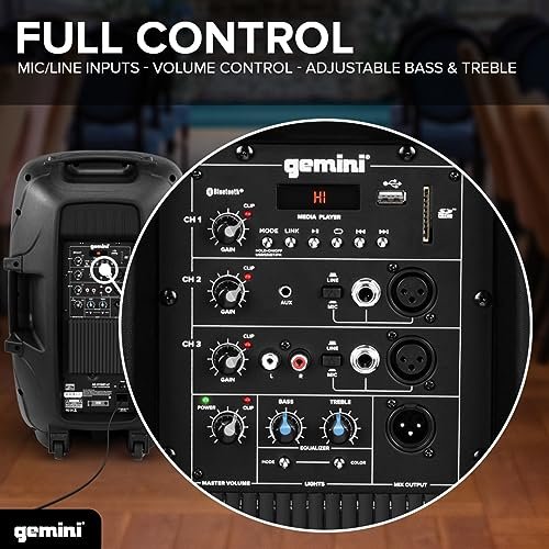 Gemini AS-2115BT-LT-PK 15" 2000W Bluetooth PA Speaker with LED