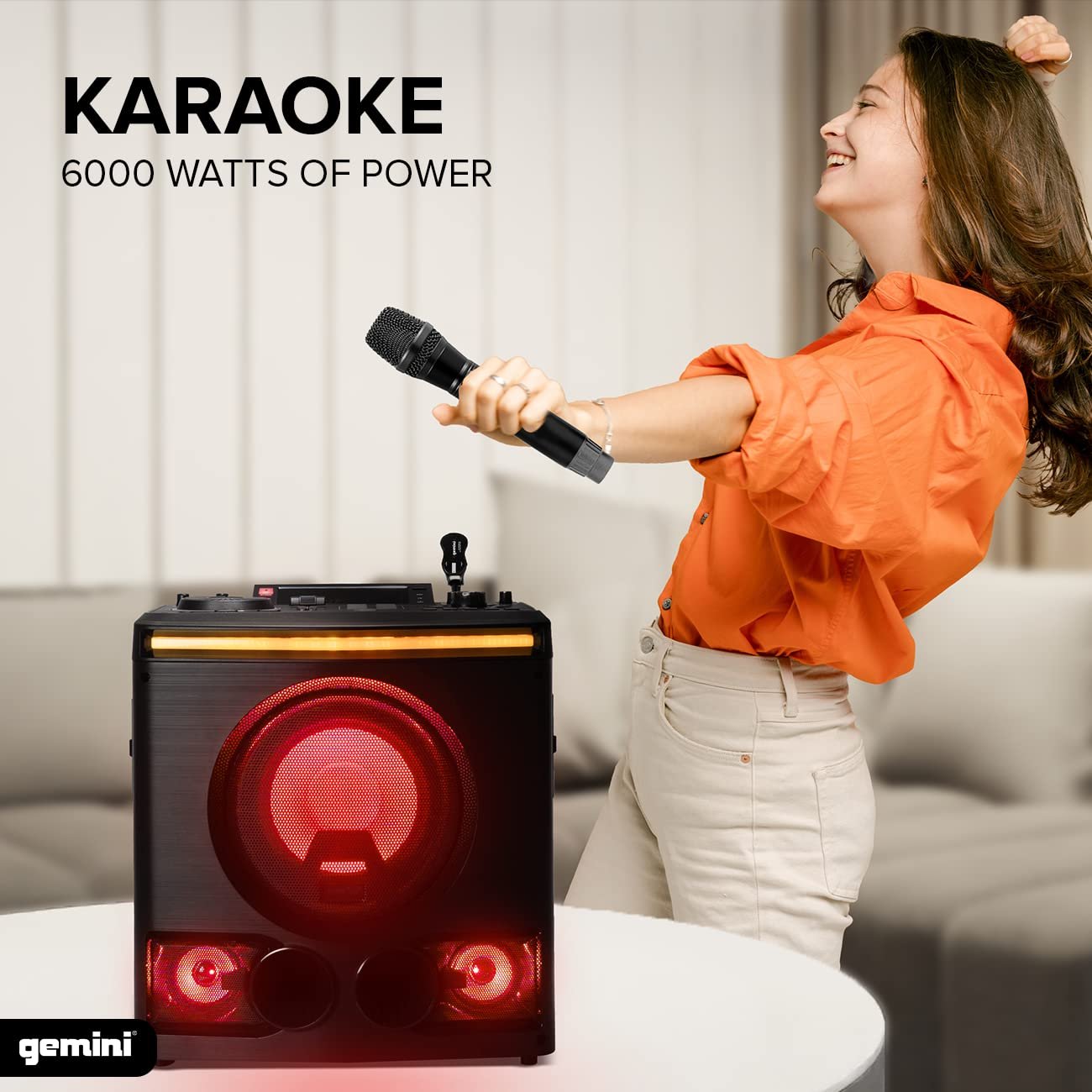 Gemini Sound GPK-800 karaoke speaker system with 2400W power, 8-inch woofer, and LED lights