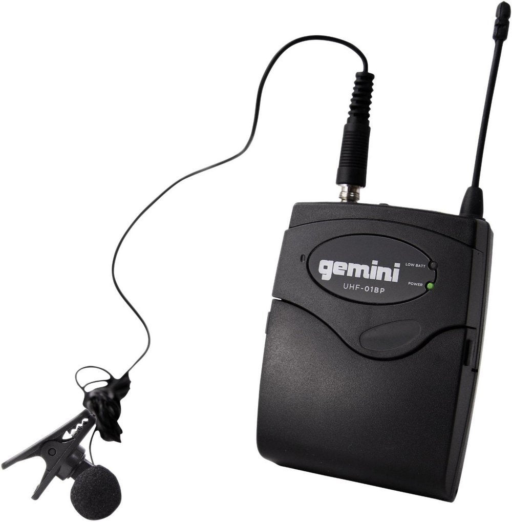 Gemini UHF-04HL wireless microphone system with multi-frequency capabilities and sleek black design