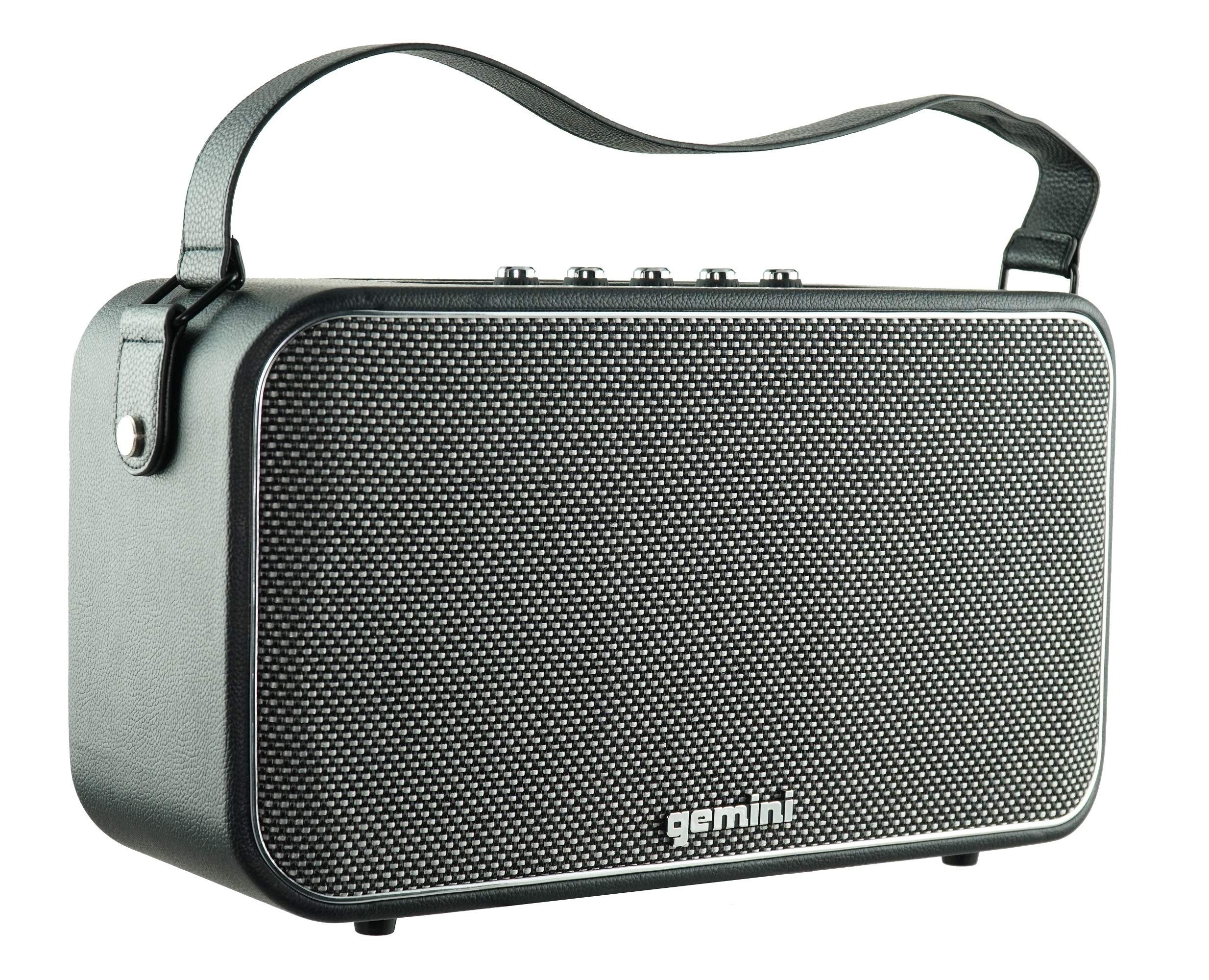 Gemini Sound GTR-400 portable retro Bluetooth speaker guitar amp with analog controls and aux input, 120W power.