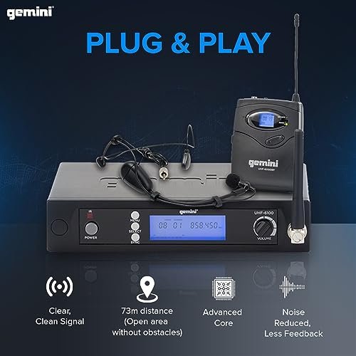 Gemini Sound UHF-6100HL lightweight wireless headset microphone system with adjustable headband, 240ft range