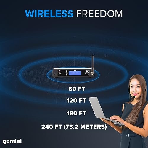 Gemini Sound UHF-6100HL lightweight wireless headset microphone system with adjustable headband, 240ft range