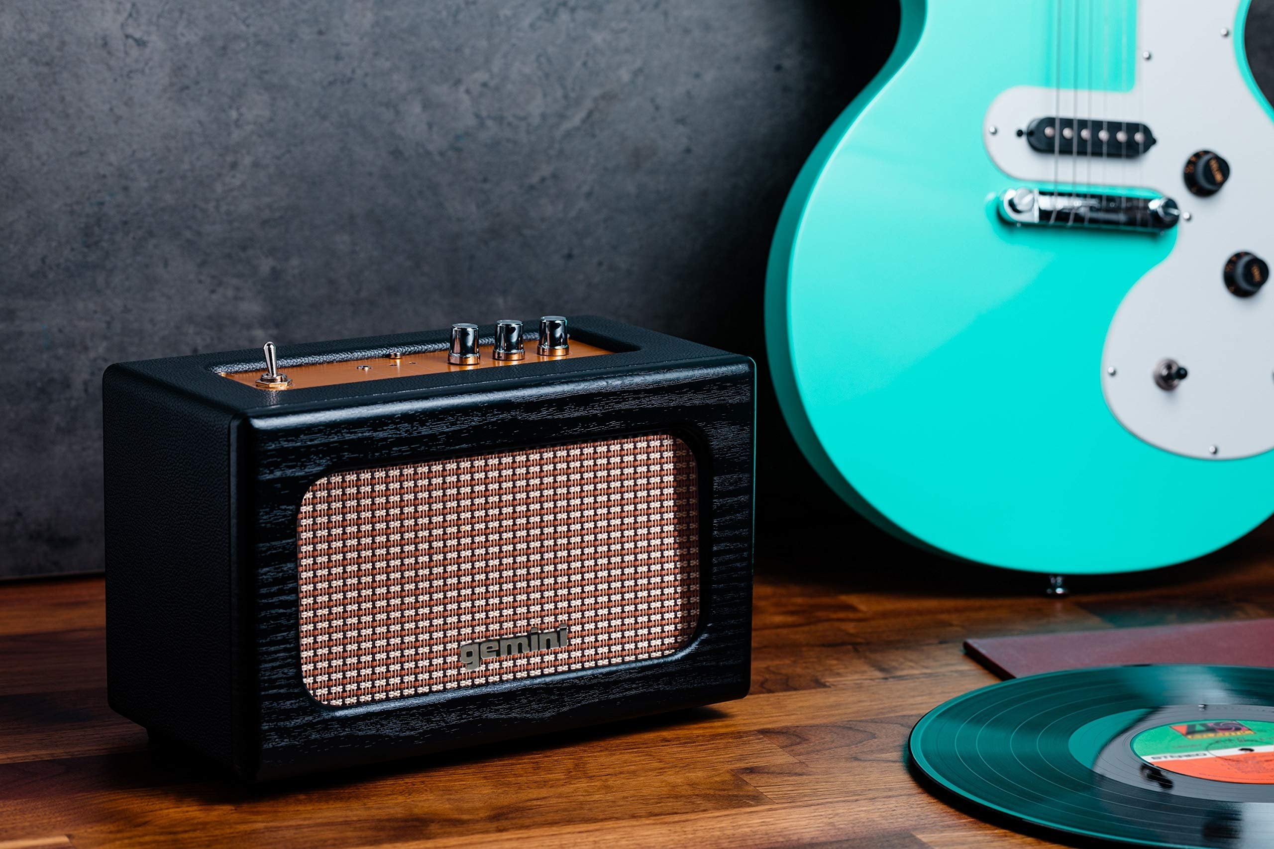 Retro wood Bluetooth speaker with analog controls and aux input, 40W power by Gemini Sound