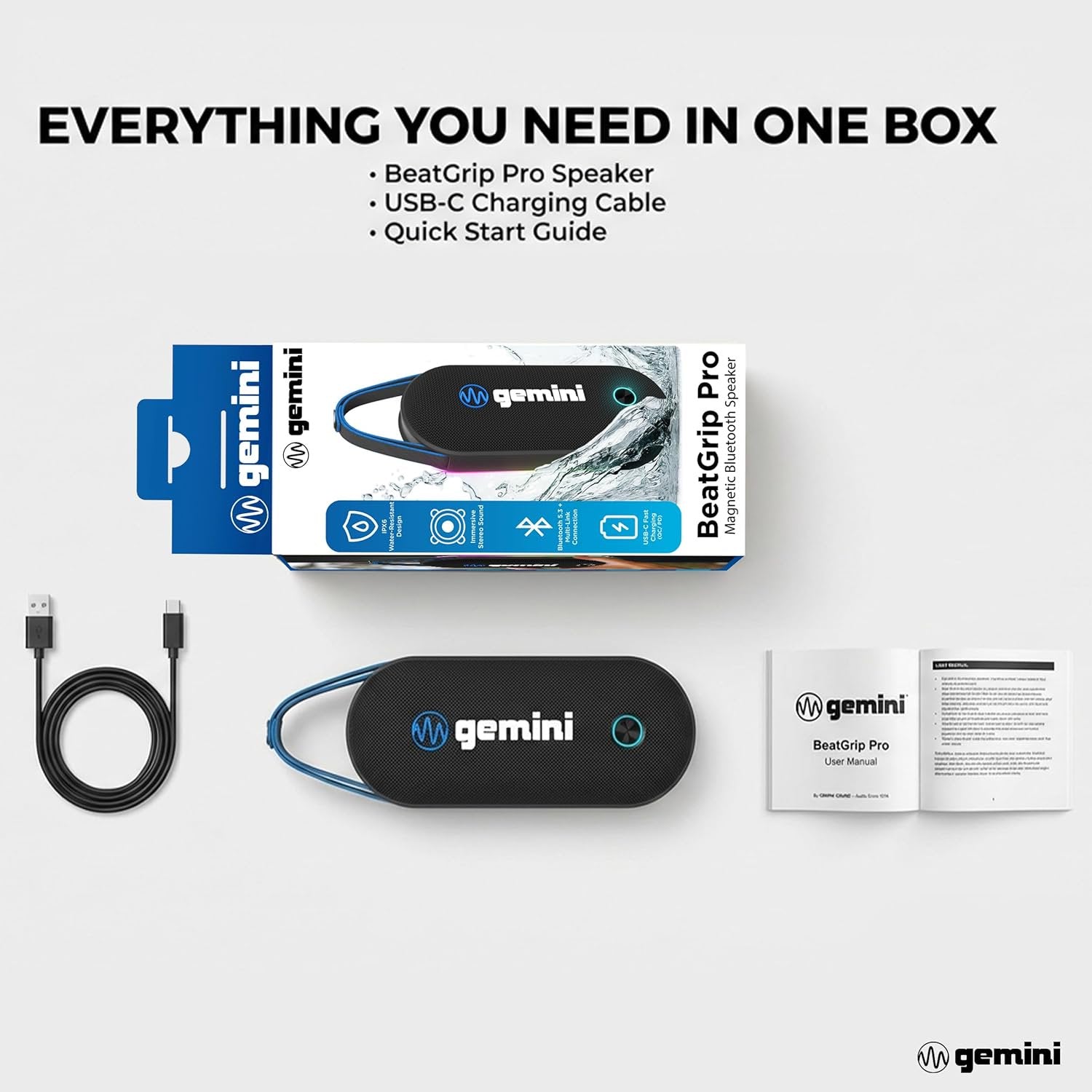 Gemini Sound BEATGRIP PRO magnetic Bluetooth speaker — 24W RMS, IPX6