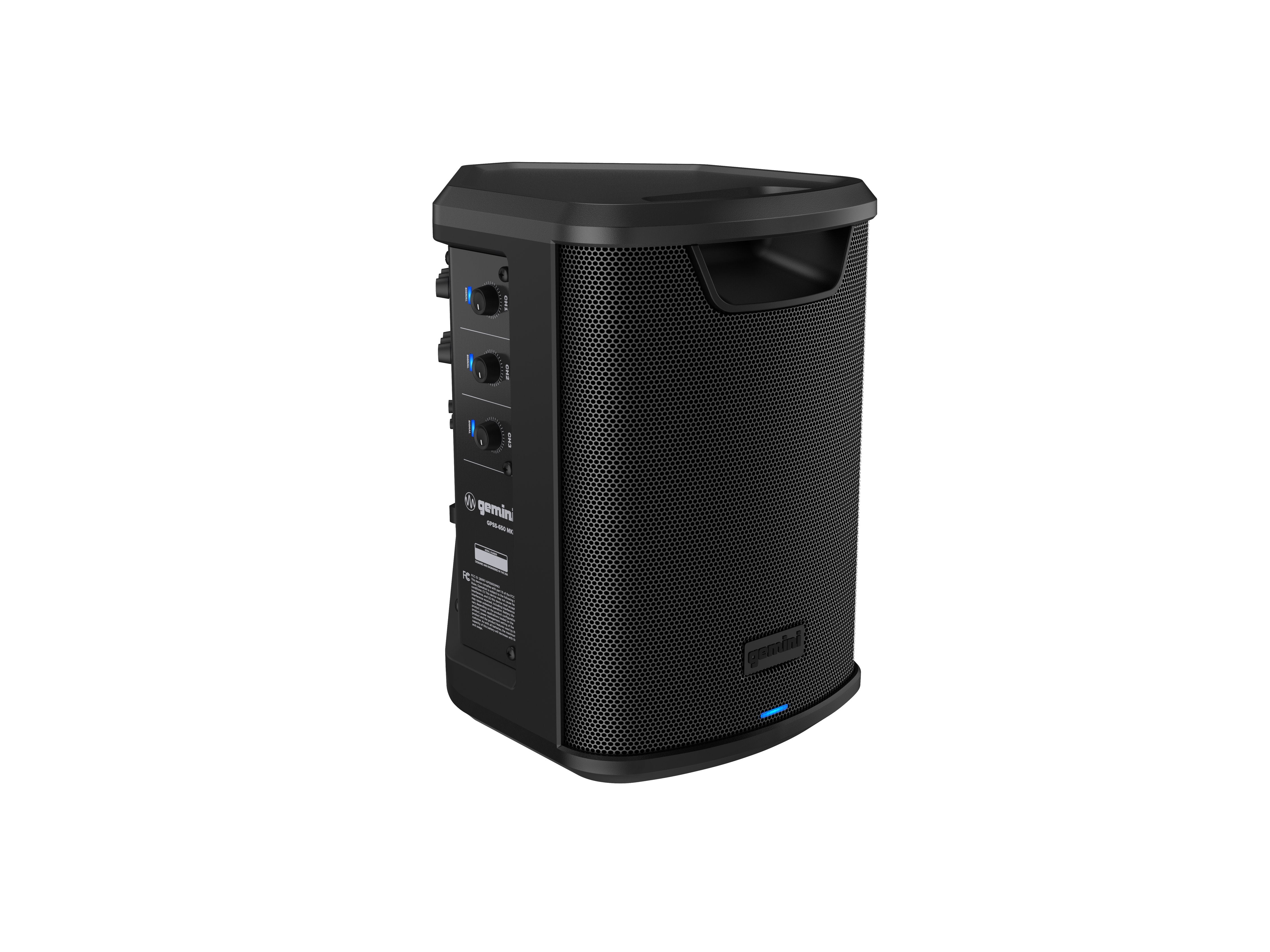 Gemini Sound GPSS-650 MKII portable rechargeable Bluetooth PA speaker — 100W RMS, 6.5" coaxial, 3-channel mixer with reverb