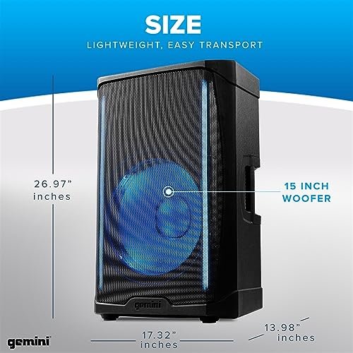 GD-L115BT: 1,000 Watt LED Light Up Active Bluetooth PA System, Class D Amplifier and Built in 3-Channel Audio Mixer